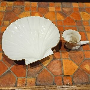 Lenox Carribean Shell Dish and Vase Hand Detailed 24k Gold
